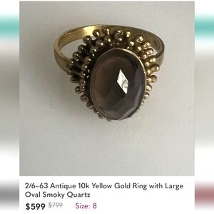 Antique 10k Yellow Gold Ring with Large Oval Smoky Quartz